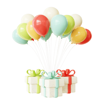 3D Birthday Color Balloon and Gift box png