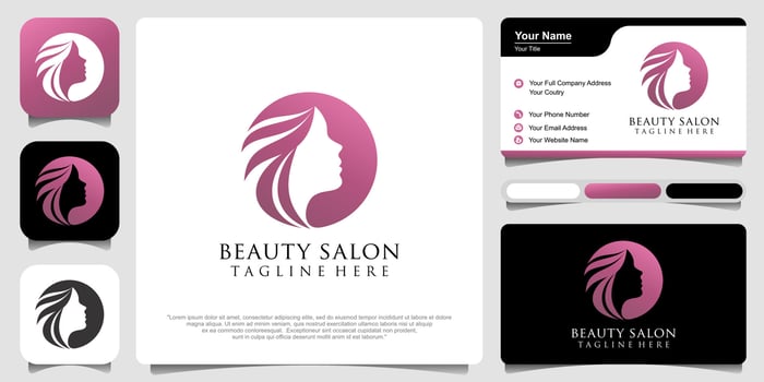 beauty women with business card . logo design template vector