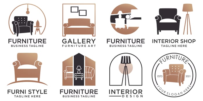 Furniture icon set logo design inspiration.Vector illustration of chair,table, and decorative lamp vector