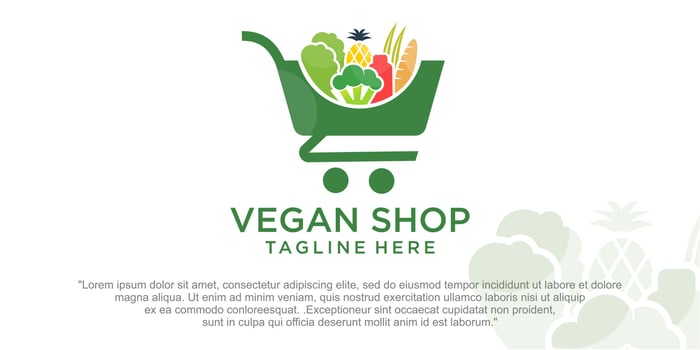 Vegetable shop combination vegan and trolley logo template vector