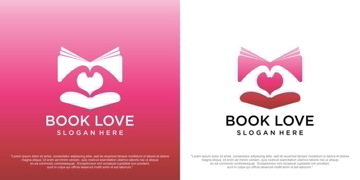book icon with heart hand logo design vector. Love reading concept. vector