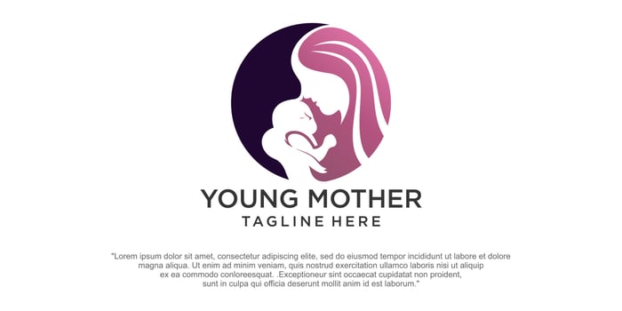 Mother holding  baby Logo design vector template. Medicine Clinic Care Logotype concept icon.