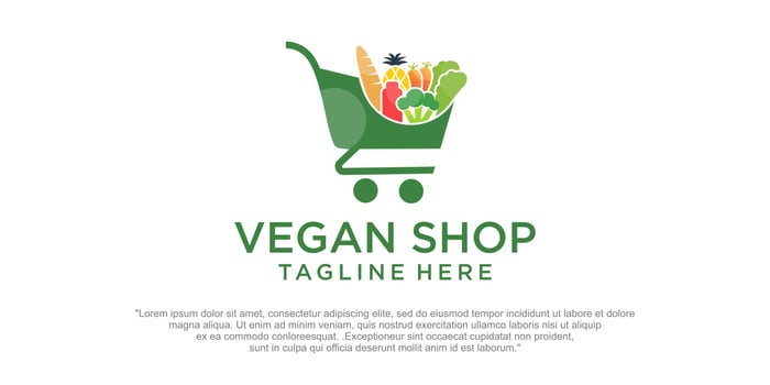Vegetable shop logo design inspiration. Vector illustration of vegetables on trolley.