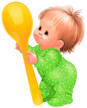 A small child with a big spoon. Illustration for a label for a children's food or a children's book. png