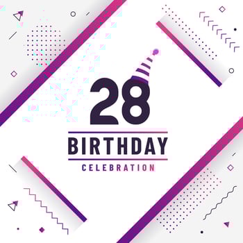 28 years birthday greetings card, 28th birthday celebration background free vector. vector