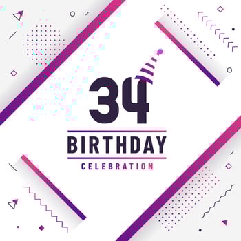 34 years birthday greetings card, 34th birthday celebration background free vector. vector