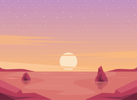 sunset seascape with rocks vector