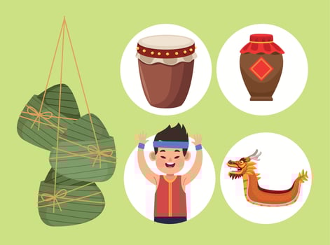 dragon boat festival icon set vector