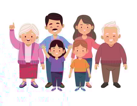 six family members characters vector