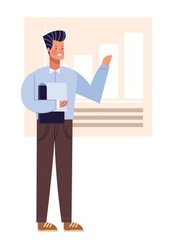 businessman teaching with statistics vector