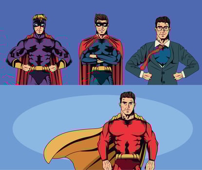 four superheroes pop art vector