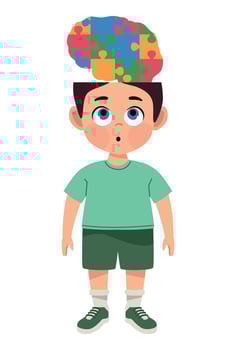 autistic boy with brain puzzle vector