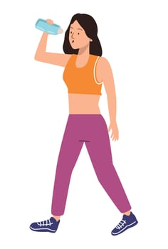 young sportswoman drinking water vector
