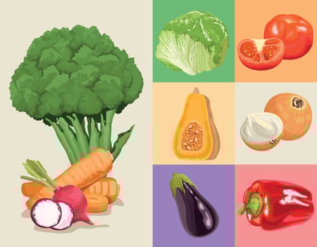 vegetables healthy food nine icons vector