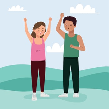 interracial athletes couple vector