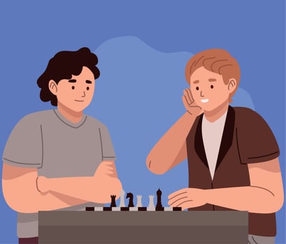 men friends playing chess vector