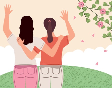 girl friends in landscape vector