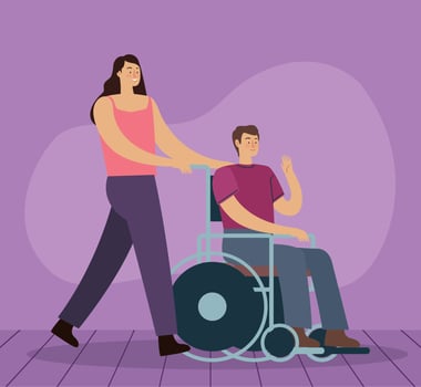 girl helping disabled man vector