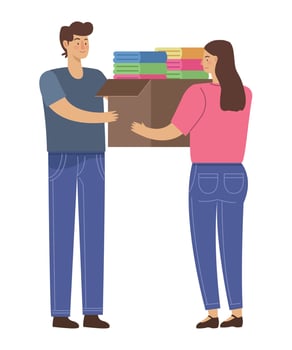couple with clothes donation vector