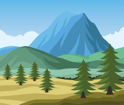 pines and peak landscape vector