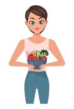 woman lifting vegetables in bowl vector