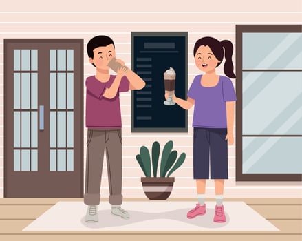 couple drinking coffee in restaurant vector