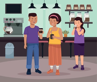 persons in coffee shop vector