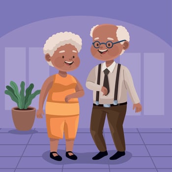 afro grandparents couple and houseplant vector