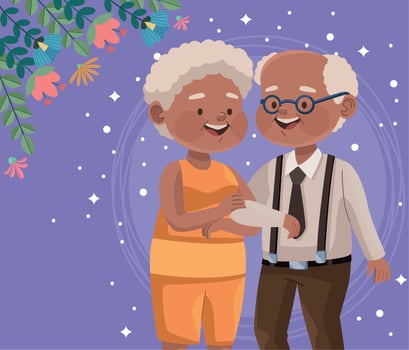 afro old couple with flowers vector