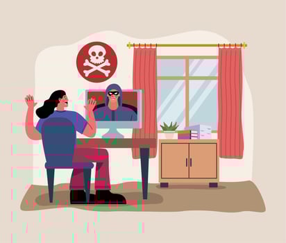 hacker in desktop of woman vector