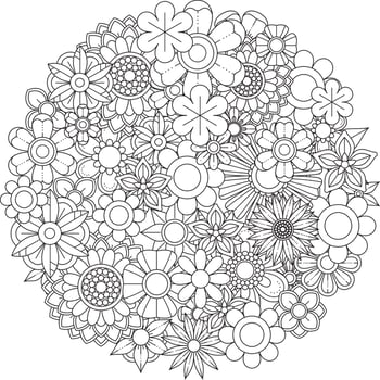 Floral pattern in mehndi style for coloring book page. coloring page for adults. Doodle ornament in black and white. Hand-drawn vector illustration.