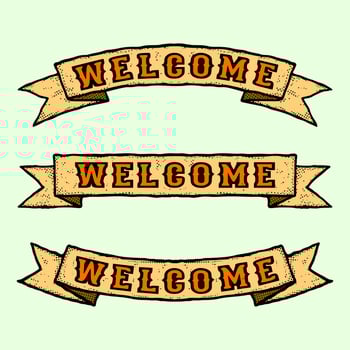Collection set hand drawn welcome typography with ribbon colorful vector