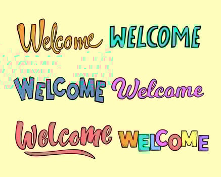 Collection set hand drawn welcome typography colorful vector