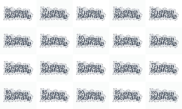 Beautiful Happy Birthday Celebration typography design bundle. 10th, 20th, 30th, 40th, 50th, 60th Birthday design bundle vector