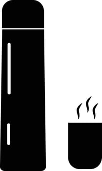 Thermos and cup with hot drink on white background. Thermos bottle sign. flat style. vector