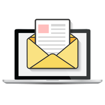 Laptop with envelope and document on screen. E-mail, email marketing, internet advertising concepts. Flat design. png