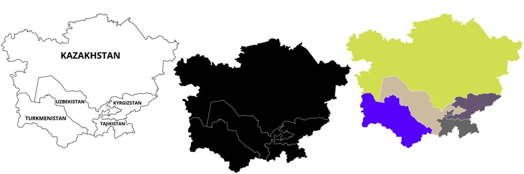 map of 5 country of central Asia tajikistan uzbekistan kazakhstan turkmenistan kyrgyzstan set vector
