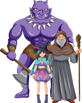 Group of medieval cartoon characters vector