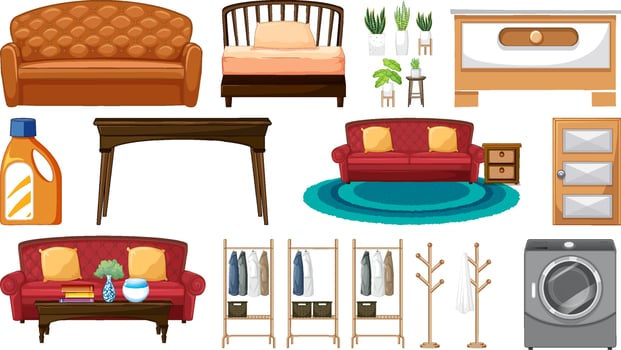 Furniture and household appliances on white background vector