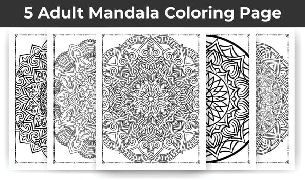 05 Adult Mandala Coloring Page Bundle for Interior, Adult coloring page interior. vector