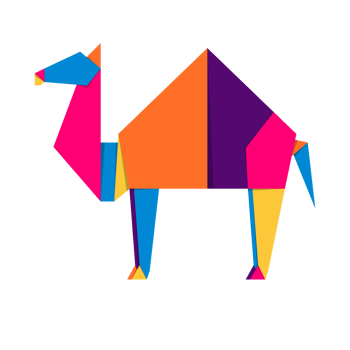 Camel origami. Abstract colorful vibrant camel logo design. Animal origami. Transparent background. Illustration png