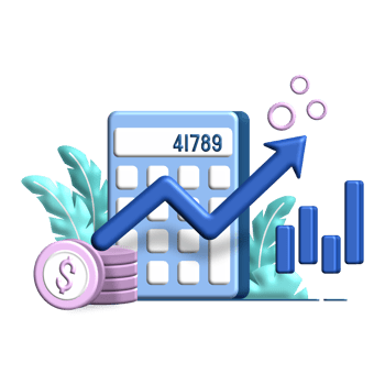inflation calculator 3D flat Illustration for business finance chart percent coin dollar bill perfect for ui ux design, web app, branding projects, advertisement, social media post png