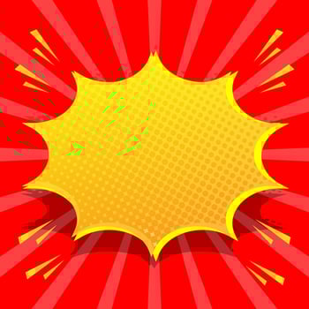 blank yellow speech bubble with starburst shape on red sunburst pattern background vector