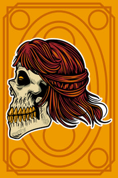 hand drawn skull head with cool hair card illustration vector