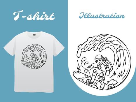 Surfing Astronout Line Art Illustration vector