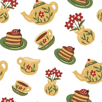Cozy tea party seamless pattern vector