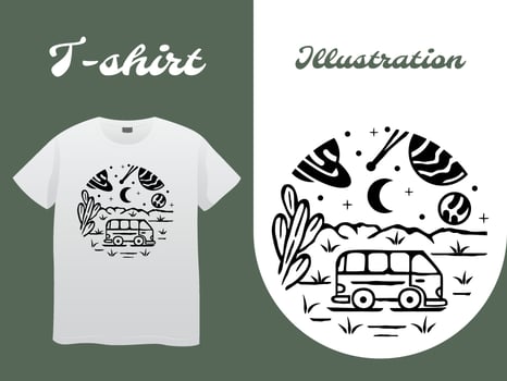 Van Under the Pelanet Line Art Illustration vector
