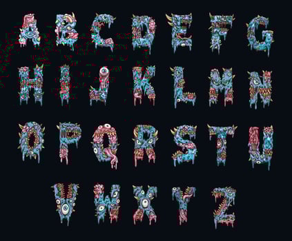 Zombie Halloween Alphabet Letter Set By Grouping Each Letter vector