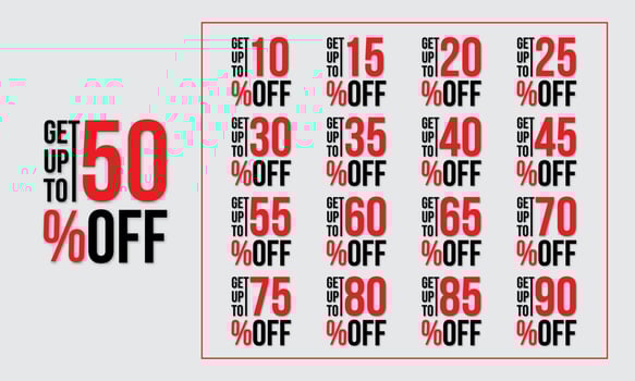 Set of number special discount 10, 15, 20, 25, 30, 35, 40, 45, 50, 55, 60, 65, 70, 75, 80, 85, 90 percent off vector