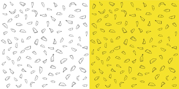 Bananna pattern in many shapes isolated in yellow and white background. vector illustration